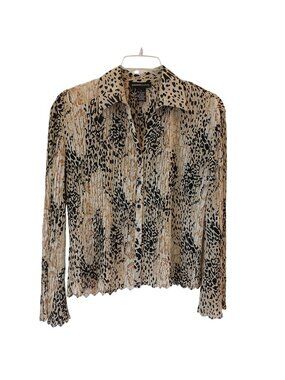 Jennifer Lloyd Large Leopard Print Pleated Button VNeck Blouse Career #D-17